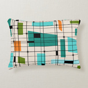 Retro Grid & Starbursts Accent Pillow