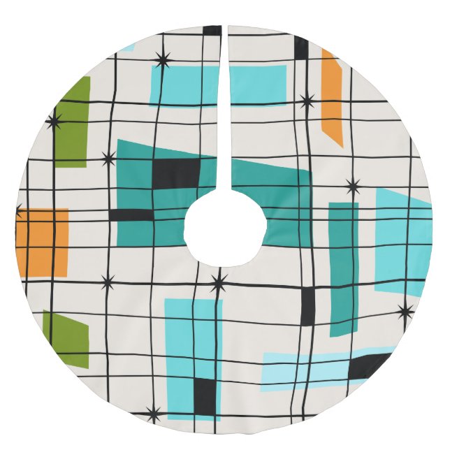 Retro Grid & Starbursts Christmas Tree Skirt (Front)