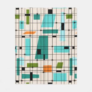 Retro Grid & Starbursts Fleece Blanket