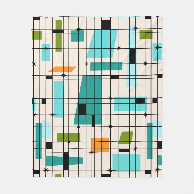 Retro Grid & Starbursts Fleece Blanket (Front)