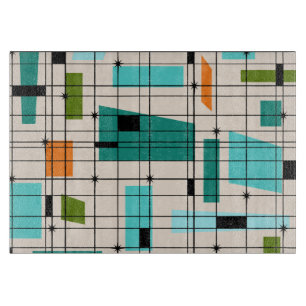 Retro Grid & Starbursts Glass Cutting Board