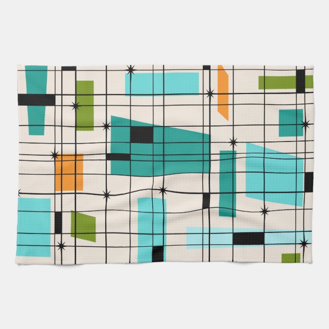 Retro Grid & Starbursts Kitchen Towel (Horizontal)