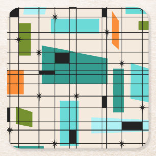 Retro Grid & Starbursts Paper Coasters