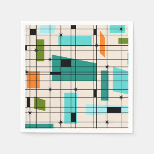 Retro Grid & Starbursts Paper Napkins