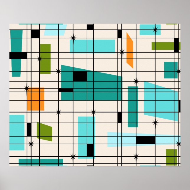 Retro Grid & Starbursts Poster (Front)