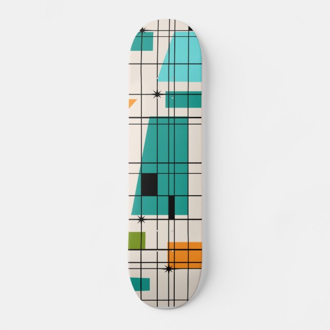 Retro Grid & Starbursts Skateboard (Front)