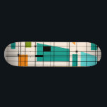Retro Grid & Starbursts Skateboard<br><div class="desc">This Retro Grid and Starbursts Skateboard is where vintage style meets modern day. It features a cream coloured background with kitschy, off kilter squares and rectangles in teal, turquoise, This light blue, orange, and avocado green. The whimsical blocks of colour are overlayed are worked into some of the grid intersections....</div>