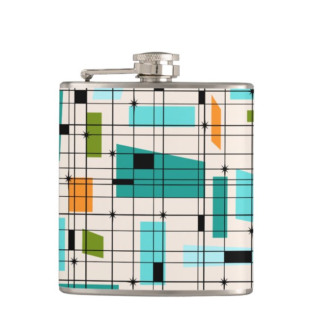 Retro Grid & Starbursts Vinyl Wrapped Flask (Front)