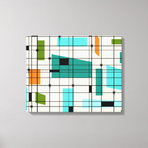 Retro Grid & Starbursts Wrapped Canvas