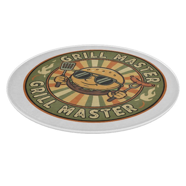 Retro Grill Master Burger Character BBQ King Vinta Cutting Board (Corner)