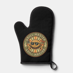 Retro Grill Master Burger Character BBQ King Vinta Oven Mitt