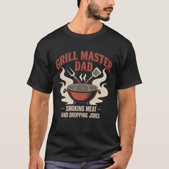 Retro Grill Master Dad Emblem Funny BBQ  T-Shirt (Front)