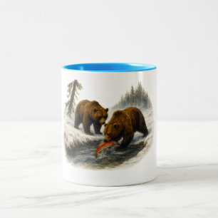 Retro Grizzly Bears Wilderness Scene - Nineties 90 Two-Tone Coffee Mug