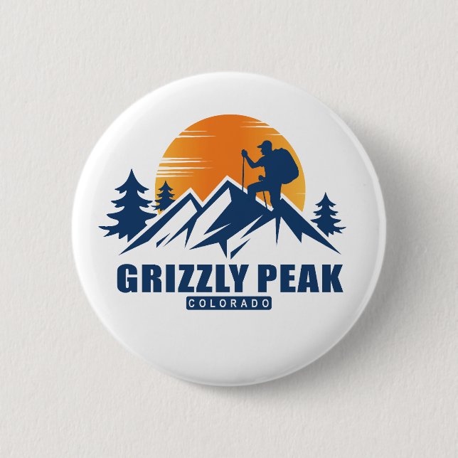 Retro Grizzly Peak Hike T-Shirt 6 Cm Round Badge (Front)