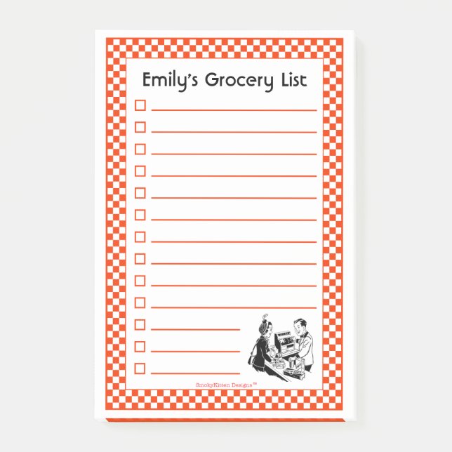 Retro Grocery Shopping List  (Customisable) Post-it Notes (Front)
