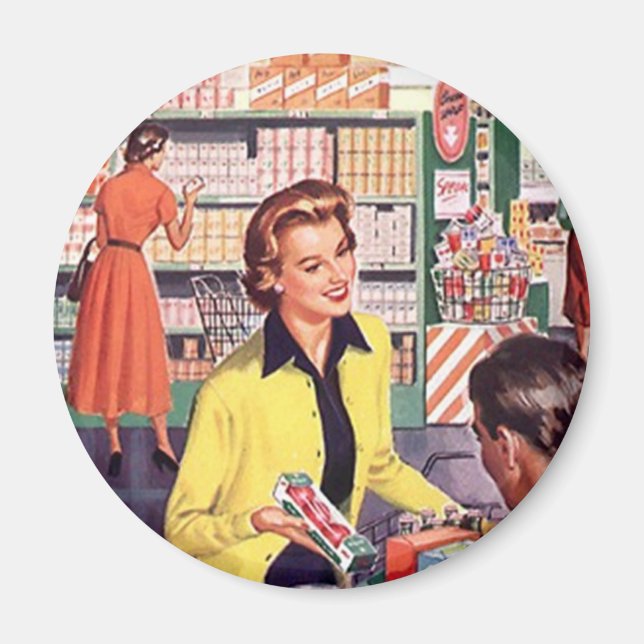 Retro Grocery Store shopping happy shopper Gifts Magnet (Front)