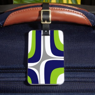 Retro Groove Mid Century Modern Abstract Lime Navy Luggage Tag