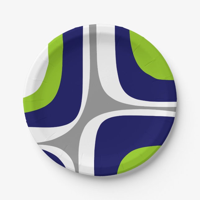 Retro Groove Mid Century Modern Abstract Pattern Paper Plate (Front)