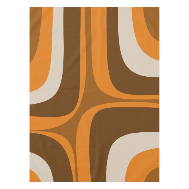Retro Groove Mid Century Modern Pattern 70s Brown Tablecloth (Front)