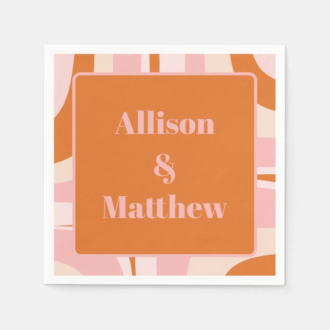 Retro Groove Modern Minimalist Pink and Orange Napkin (Front)