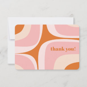 Retro Groove Pink and Orange Abstract Pattern Thank You Card