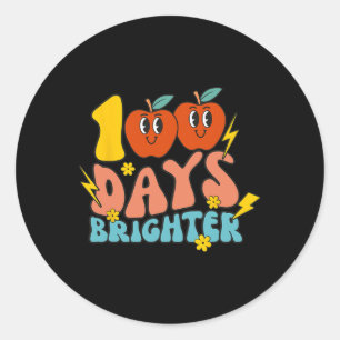 Retro Groovy 100 Days Brighter Student 100th Day O Classic Round Sticker