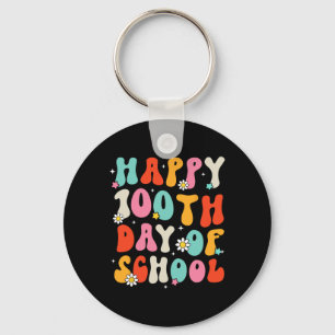 Retro Groovy 100 Days Happy 100th Day Of School Te Key Ring
