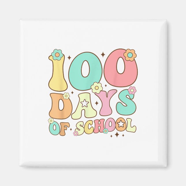 Retro Groovy 100 Days Happy 100th Day Of School Te Magnet (Front)