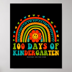 Retro Groovy 100 Days Of Kindergarten Teachers Kid Poster