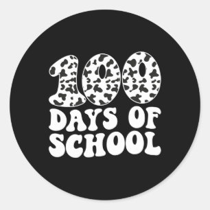 Retro Groovy 100 Days Of School Cow Print 100th Da Classic Round Sticker