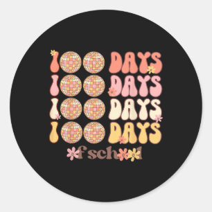 Retro Groovy 100 Days Of School Flower Teacher Dis Classic Round Sticker