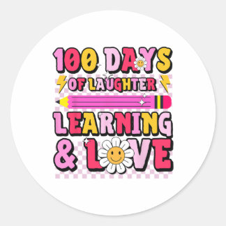 Retro Groovy 100 Days Of School Learning And Love  Classic Round Sticker