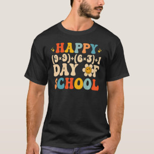 Retro Groovy 100 Days Of School Math Teacher Happy T-Shirt