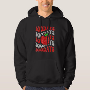 Retro Groovy 100 Days Of School Sparkle Apple Teac Hoodie