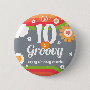 Retro Groovy 10th Birthday  6 Cm Round Badge