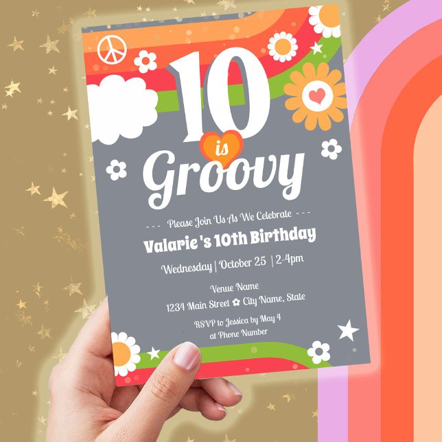 Retro Groovy 10th Birthday  Invitation (Creator Uploaded)
