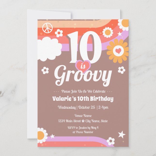 Retro Groovy 10th Birthday  Invitation (Front)