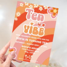 Retro Groovy 10th Birthday Invitation Template