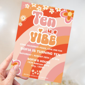 Retro Groovy 10th Birthday Invitation Template