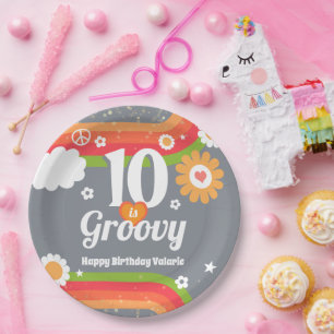 Retro Groovy 10th Birthday Paper Plate