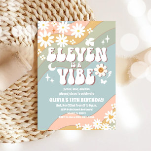 Retro Groovy 11th Birthday Invitation