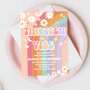 Retro Groovy 13th Birthday Invitation