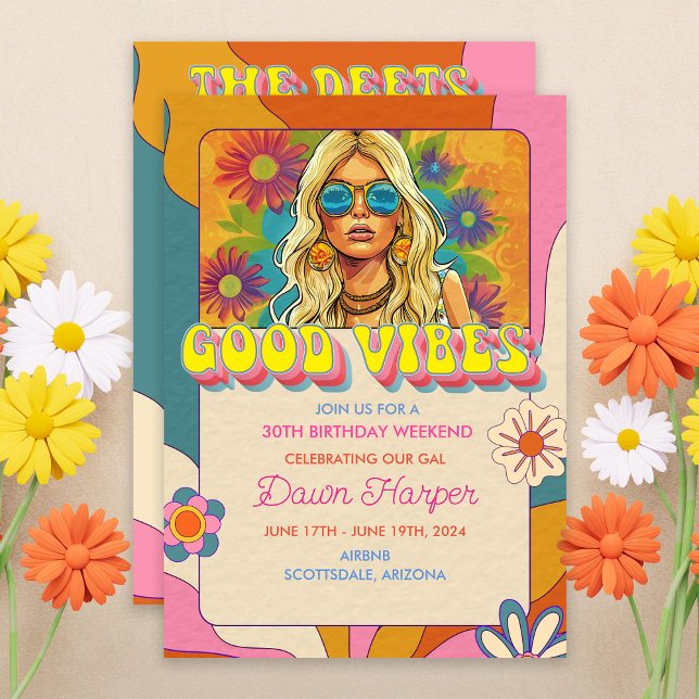 Retro Groovy 1960s Birthday Weekend Itinerary  Invitation (Creator Uploaded)