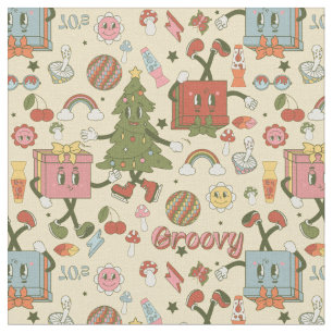 retro groovy 1970s disco christmas tree fabric
