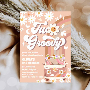 Retro Groovy 2nd Birthday Invitation