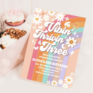 Retro Groovy 3rd Birthday Invitation