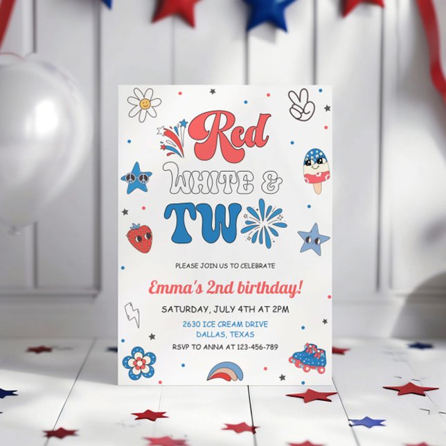 Retro Groovy 4 Of July Birthday Invitation (Creator Uploaded)