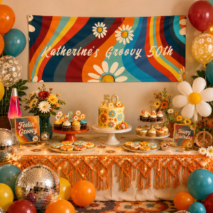 Retro Groovy 50th Birthday Custom Name Banner