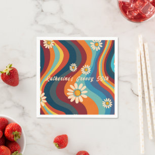 Retro Groovy 50th Birthday Custom Name Napkin