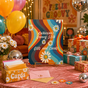 Retro Groovy 50th Birthday Custom Name Pedestal Sign
